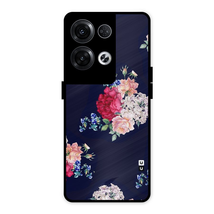 Magenta Peach Floral Metal Back Case for Oppo Reno8 Pro 5G