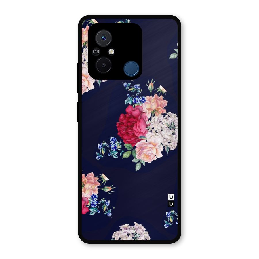 Magenta Peach Floral Metal Back Case for Poco C55