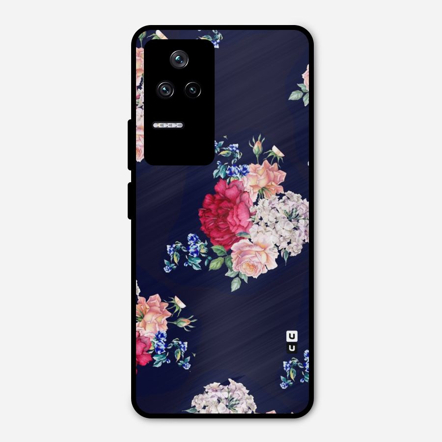 Magenta Peach Floral Metal Back Case for Poco F4 5G