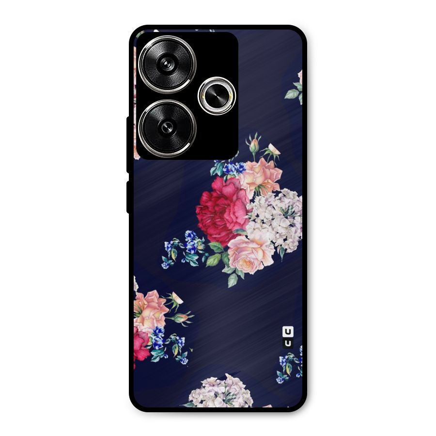 Magenta Peach Floral Metal Back Case for Poco F6
