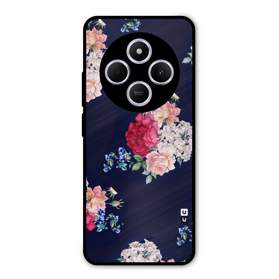 Magenta Peach Floral Metal Back Case for Poco M7
