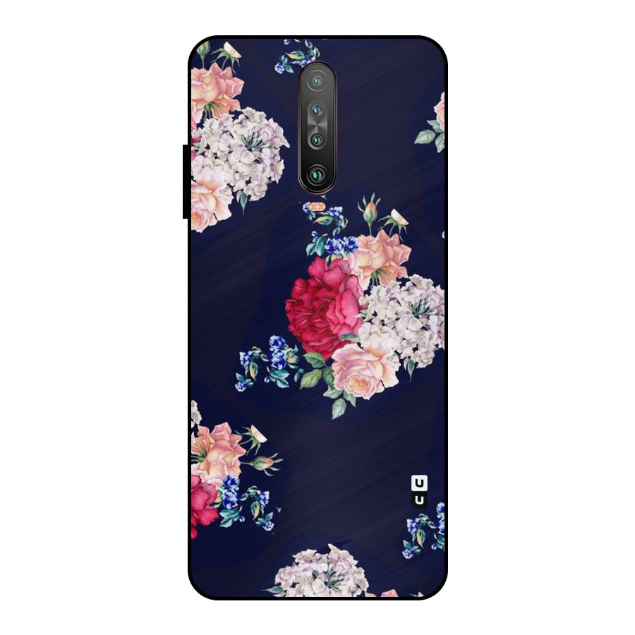 Magenta Peach Floral Metal Back Case for Poco X2