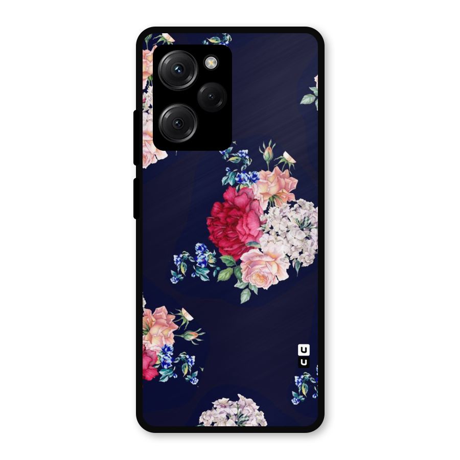 Magenta Peach Floral Metal Back Case for Poco X5 Pro