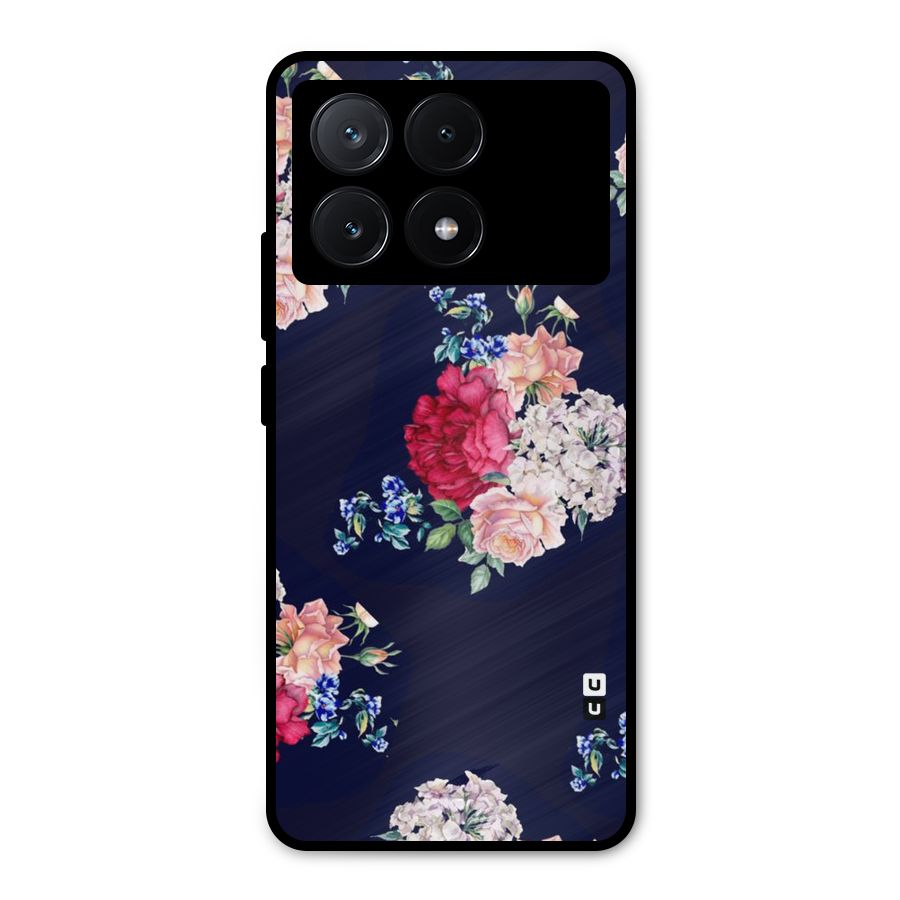 Magenta Peach Floral Metal Back Case for Poco X6 Pro