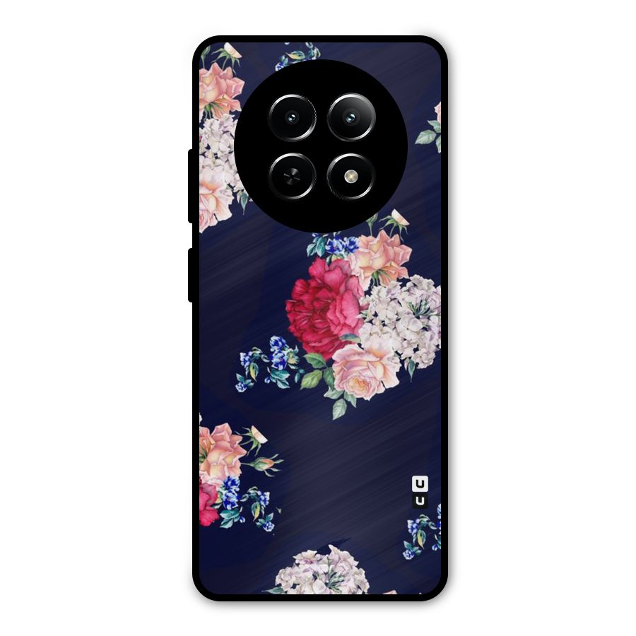 Magenta Peach Floral Metal Back Case for Realme 13