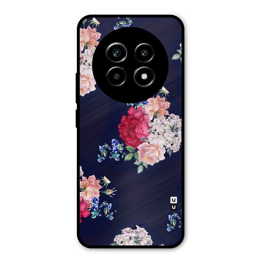 Magenta Peach Floral Metal Back Case for Realme 13 Pro