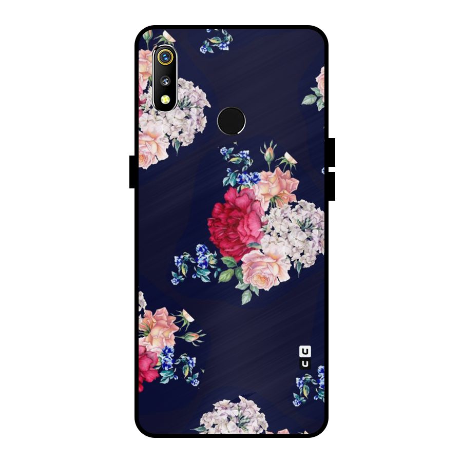 Magenta Peach Floral Metal Back Case for Realme 3
