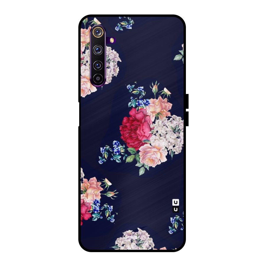 Magenta Peach Floral Metal Back Case for Realme 6 Pro