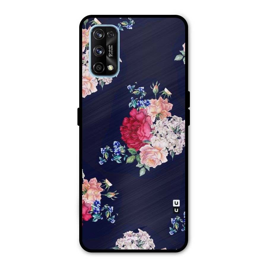 Magenta Peach Floral Metal Back Case for Realme 7 Pro