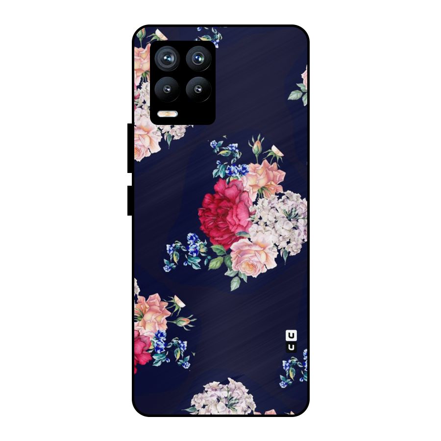 Magenta Peach Floral Metal Back Case for Realme 8 Pro