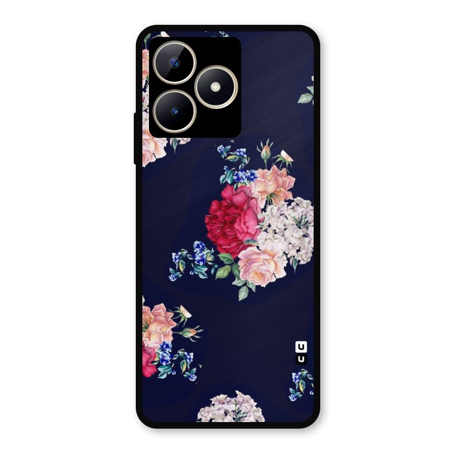 Magenta Peach Floral Metal Back Case for Realme C53