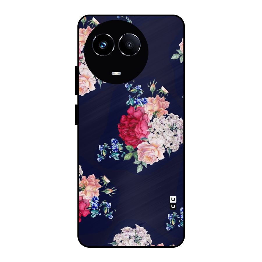 Magenta Peach Floral Metal Back Case for Realme Narzo 60X