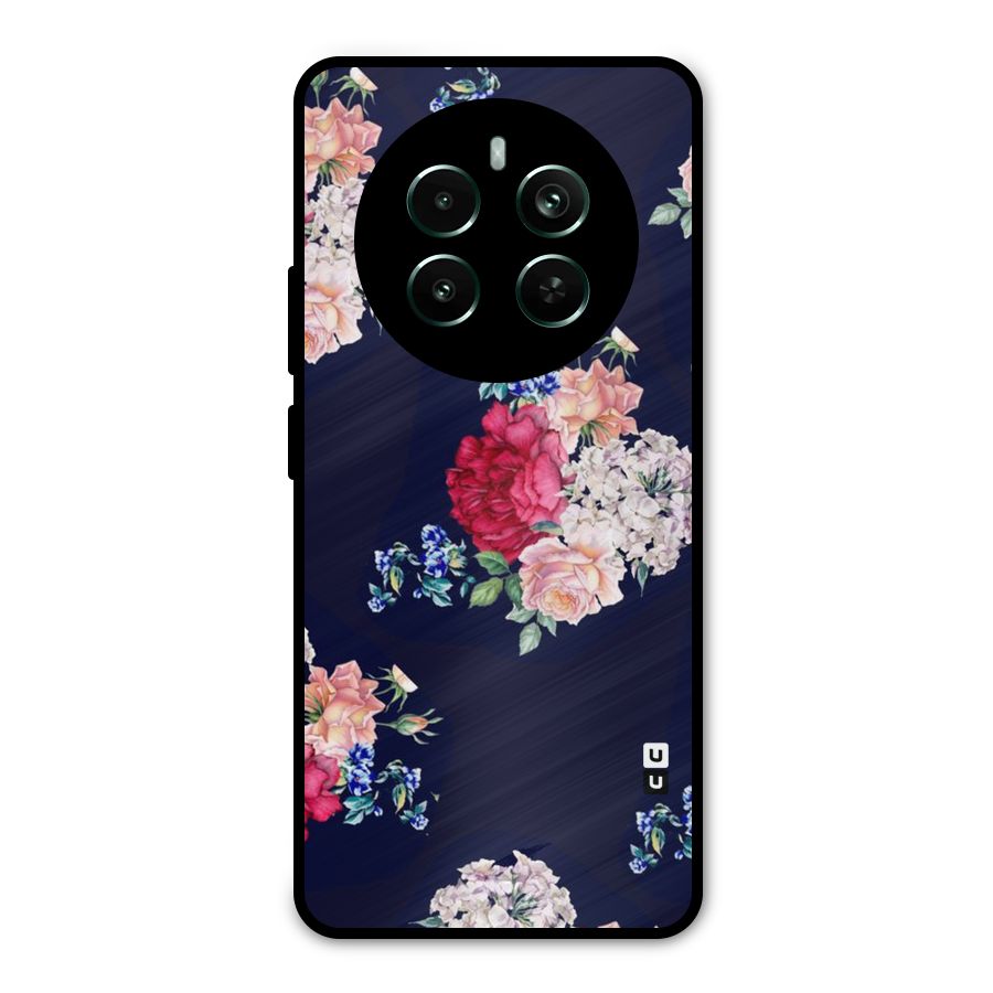 Magenta Peach Floral Metal Back Case for Realme Narzo 70 Pro