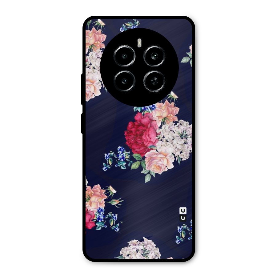 Magenta Peach Floral Metal Back Case for Realme P1