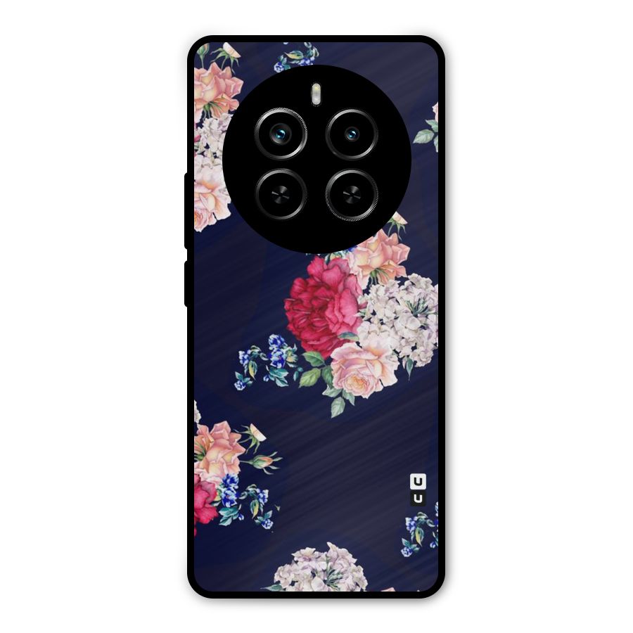 Magenta Peach Floral Metal Back Case for Realme P1 Pro