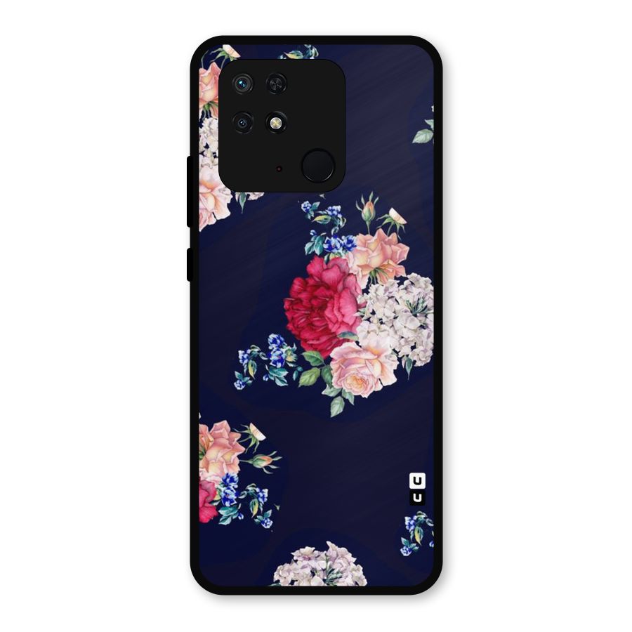 Magenta Peach Floral Metal Back Case for Redmi 10 Power
