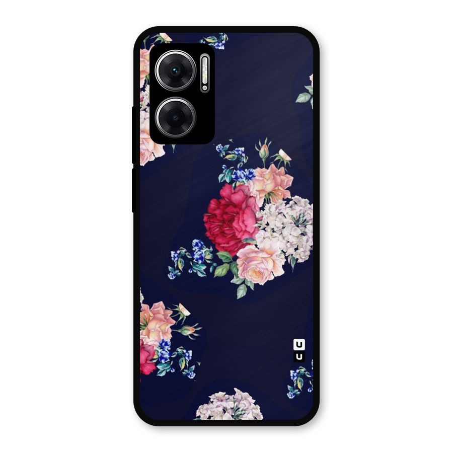 Magenta Peach Floral Metal Back Case for Redmi 11 Prime 5G