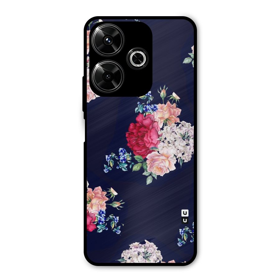 Magenta Peach Floral Metal Back Case for Redmi 13 5G