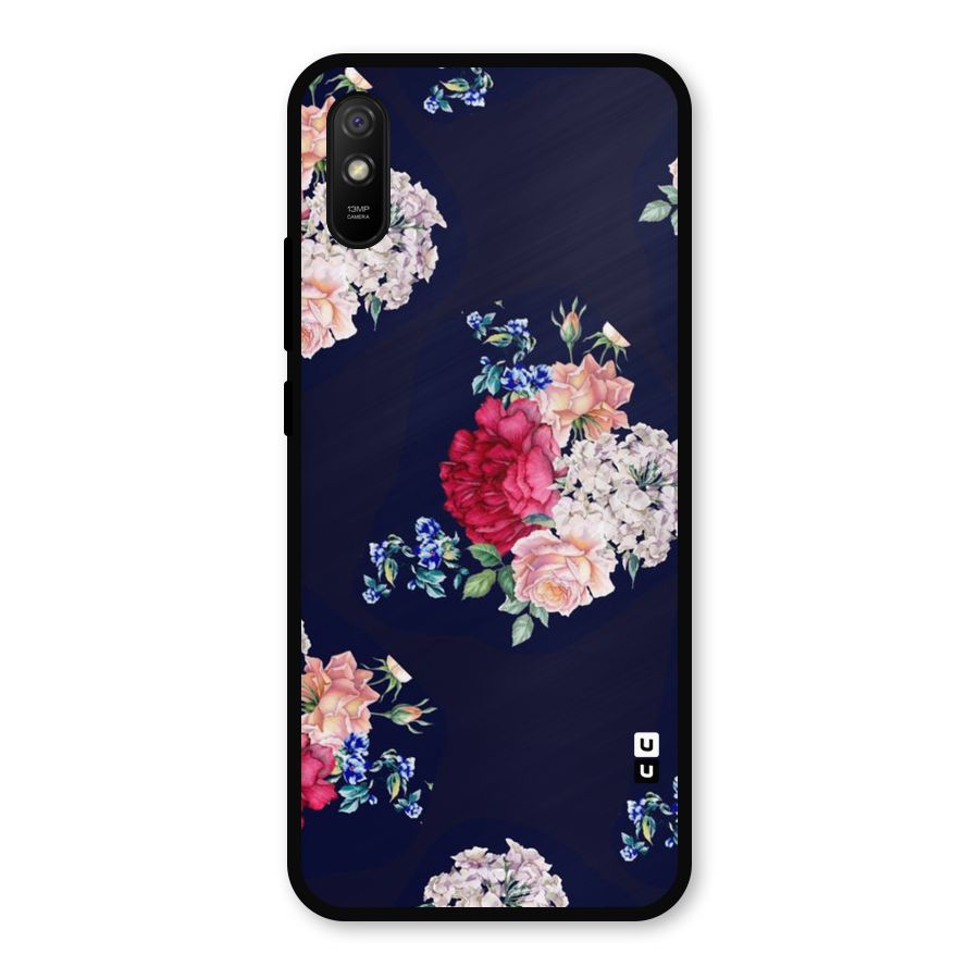 Magenta Peach Floral Metal Back Case for Redmi 9i