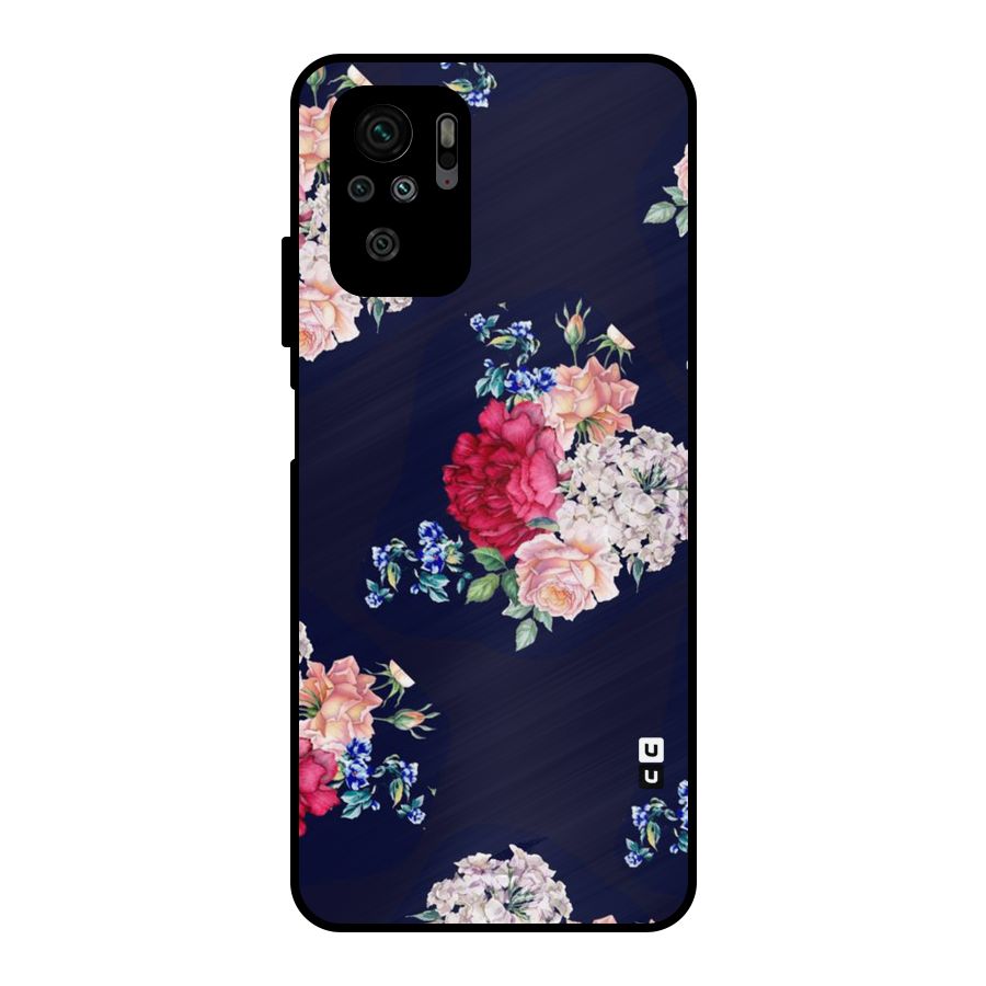 Magenta Peach Floral Metal Back Case for Redmi Note 10S