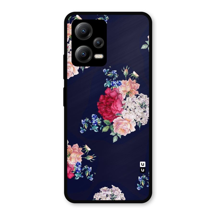 Magenta Peach Floral Metal Back Case for Redmi Note 12 5G