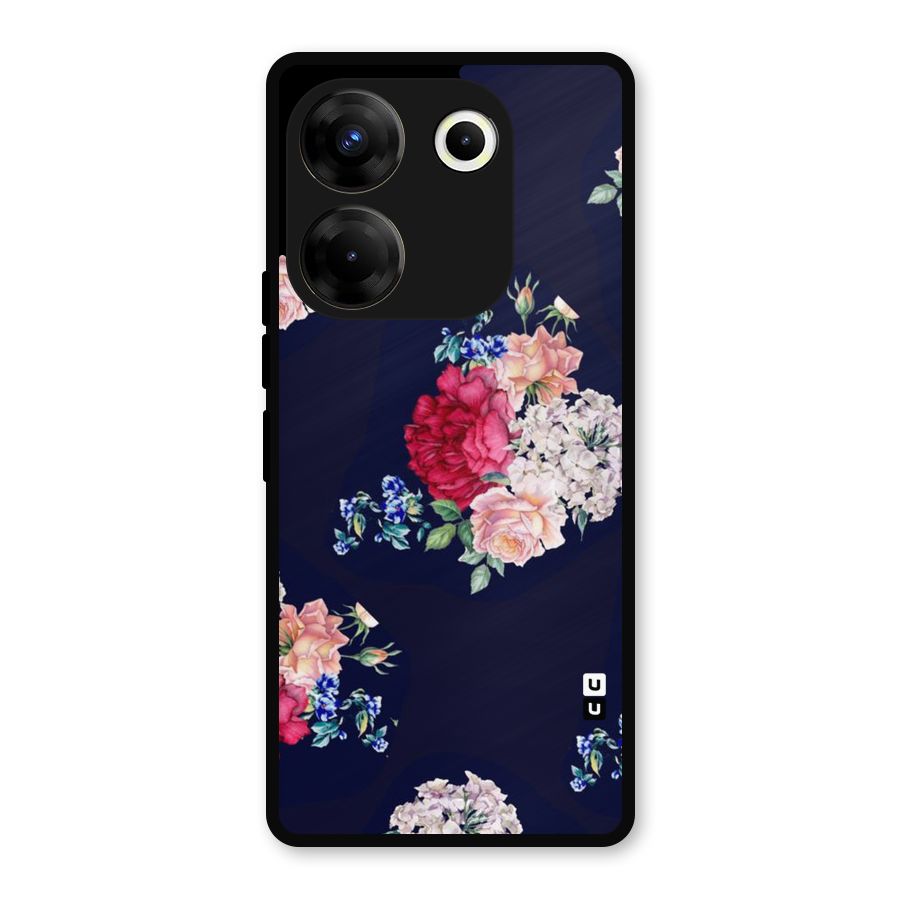 Magenta Peach Floral Metal Back Case for Tecno Camon 20