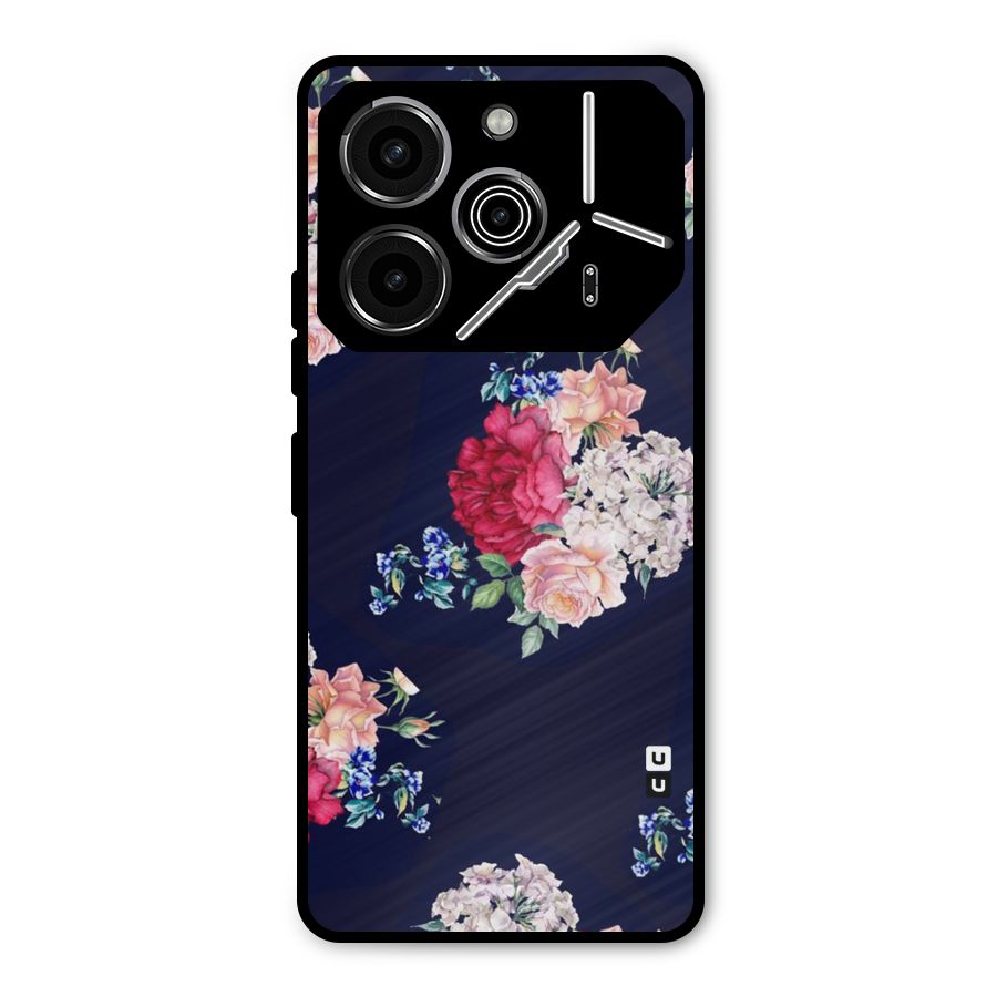 Magenta Peach Floral Metal Back Case for Tecno Pova 6 Pro