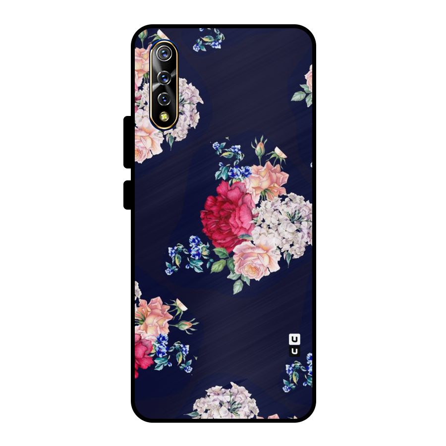 Magenta Peach Floral Metal Back Case for Vivo S1