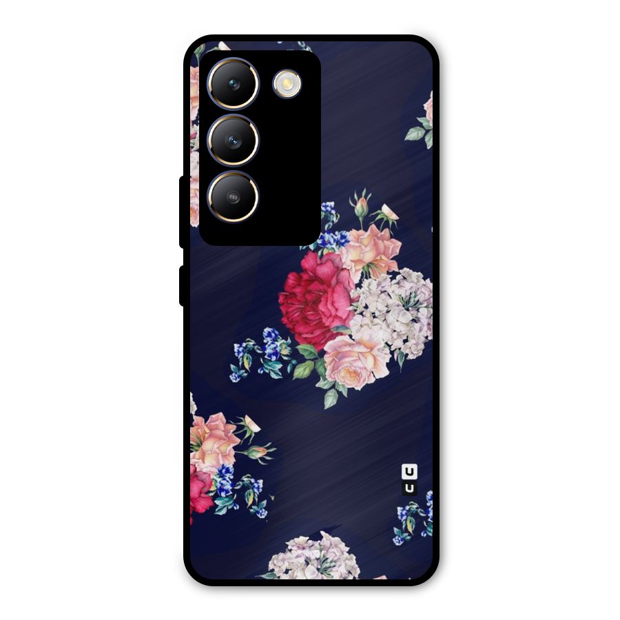 Magenta Peach Floral Metal Back Case for Vivo T3 5G