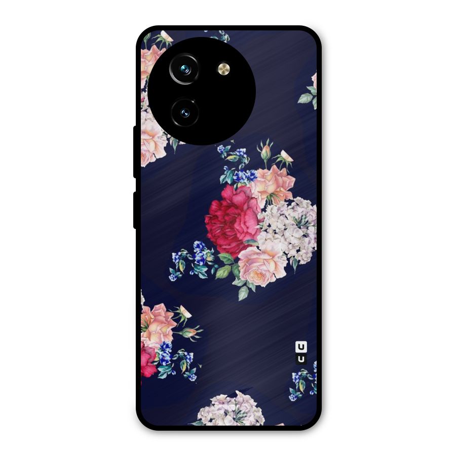 Magenta Peach Floral Metal Back Case for Vivo T3x