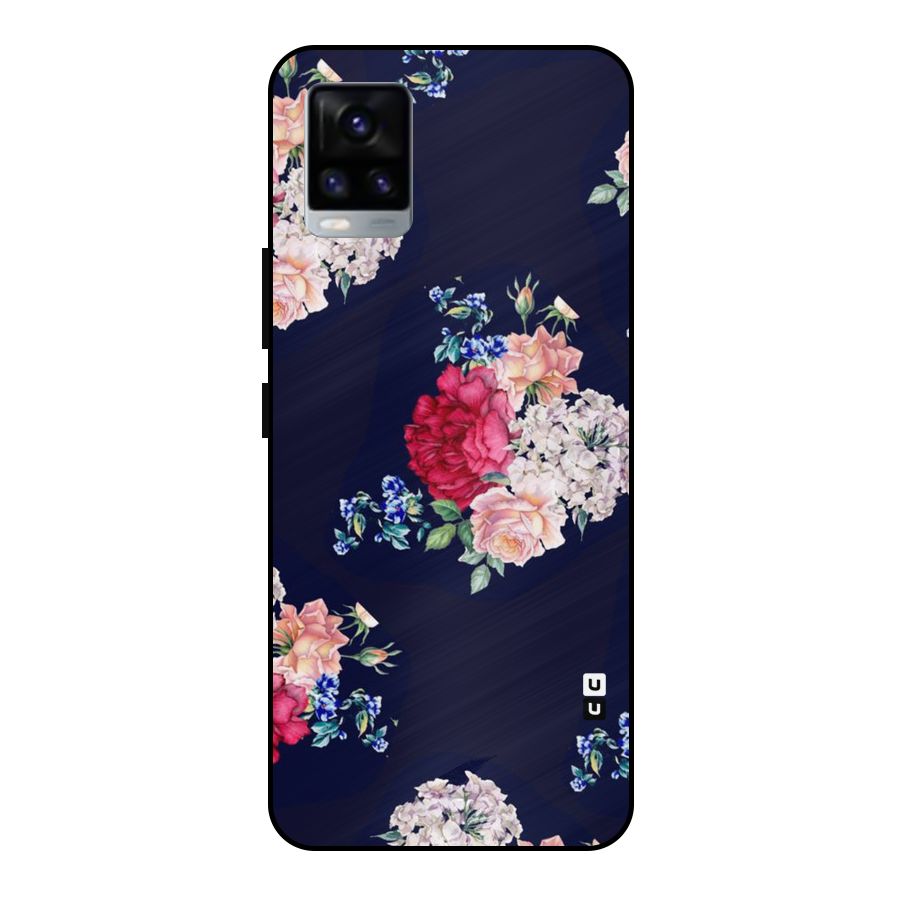Magenta Peach Floral Metal Back Case for Vivo V20 2021
