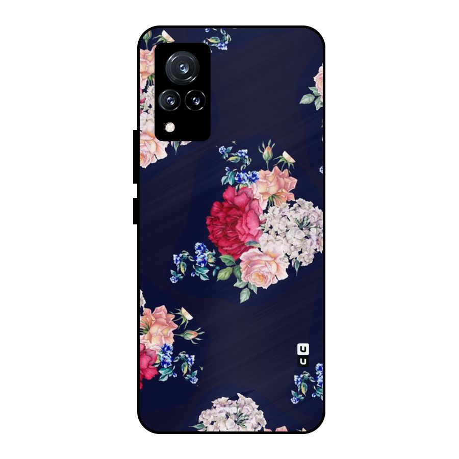 Magenta Peach Floral Metal Back Case for Vivo V21 5G