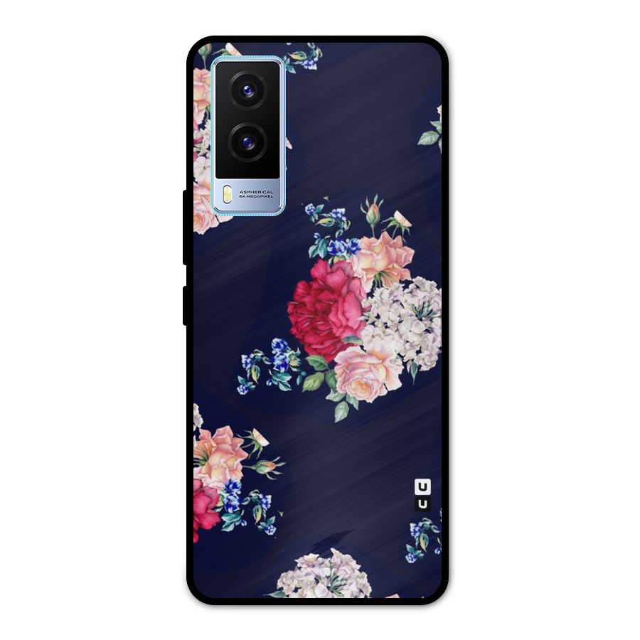 Magenta Peach Floral Metal Back Case for Vivo V21e 5G