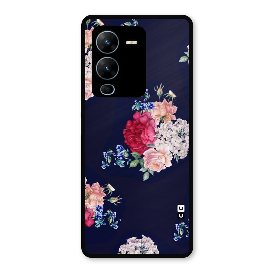 Magenta Peach Floral Metal Back Case for Vivo V25 Pro