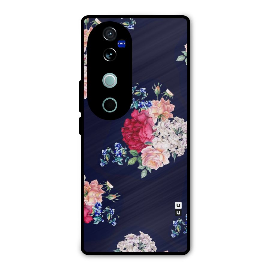Magenta Peach Floral Metal Back Case for Vivo V40