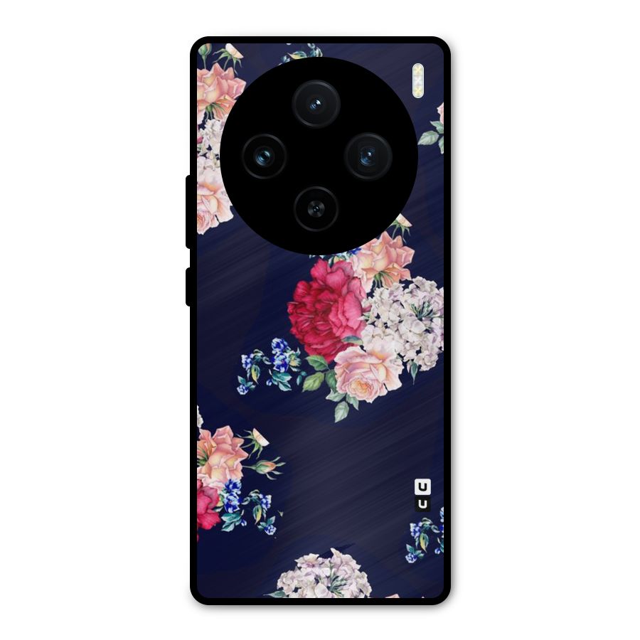Magenta Peach Floral Metal Back Case for Vivo X100