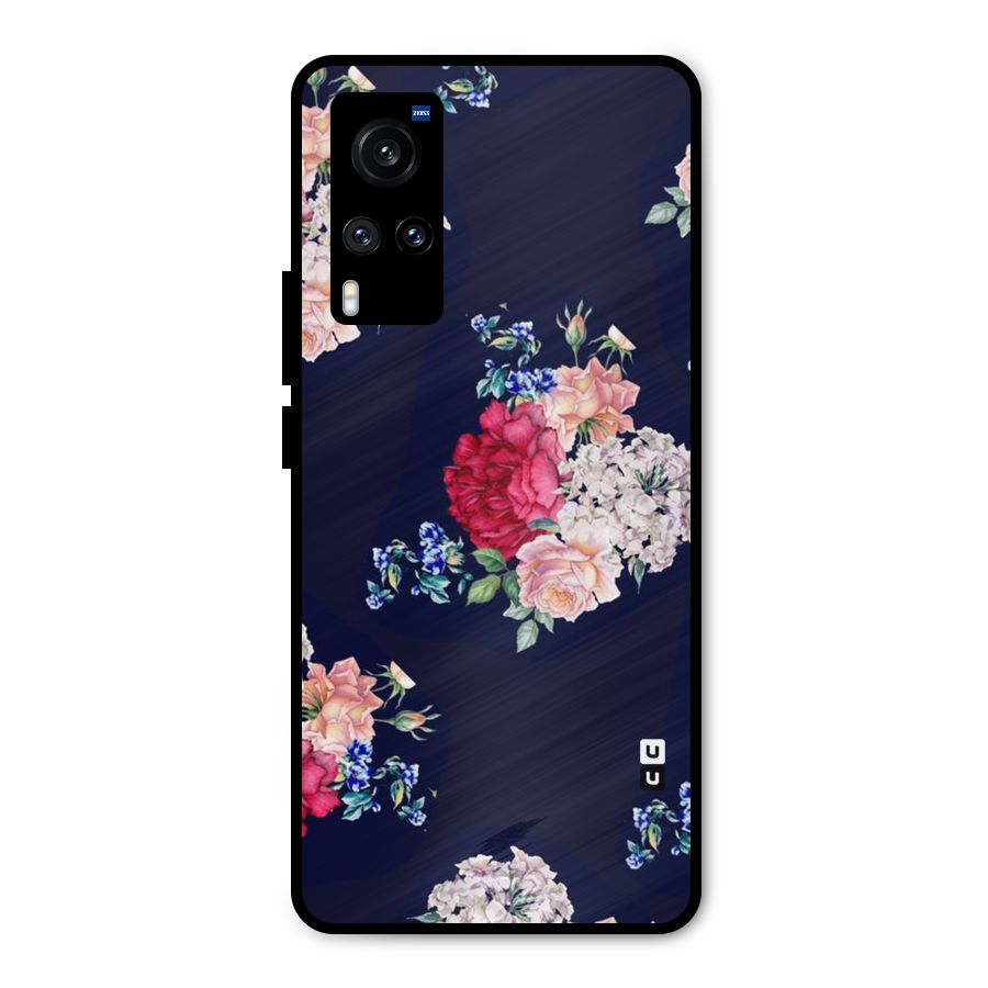Magenta Peach Floral Metal Back Case for Vivo X60
