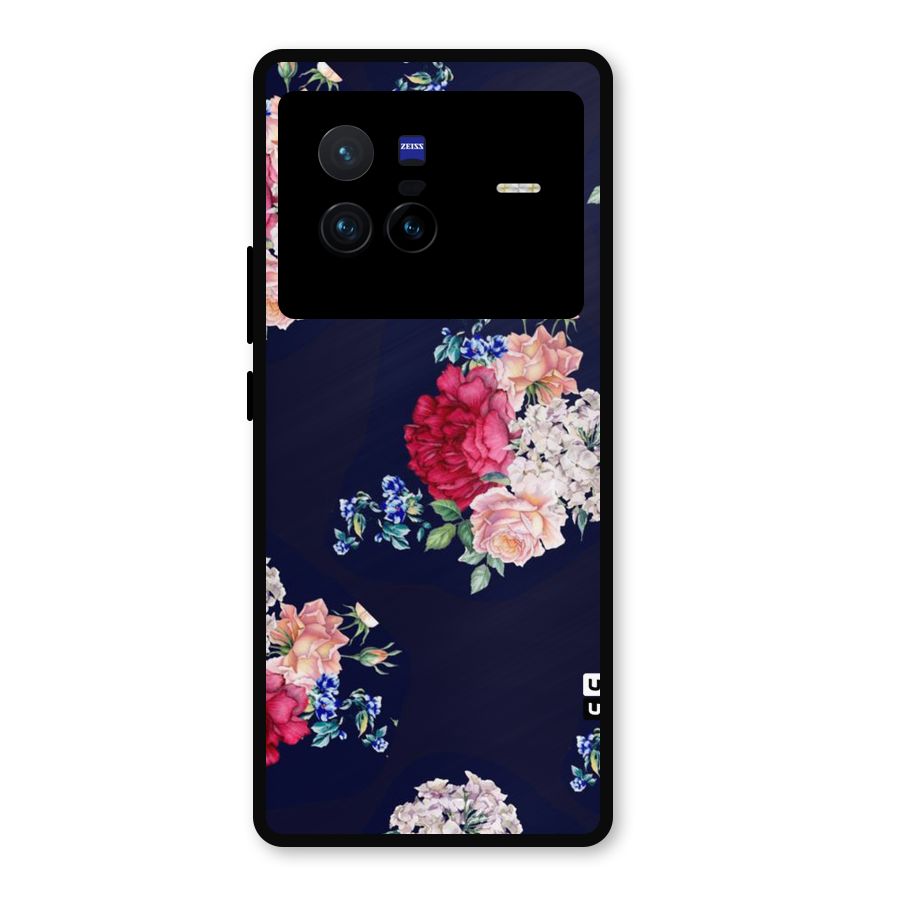 Magenta Peach Floral Metal Back Case for Vivo X80