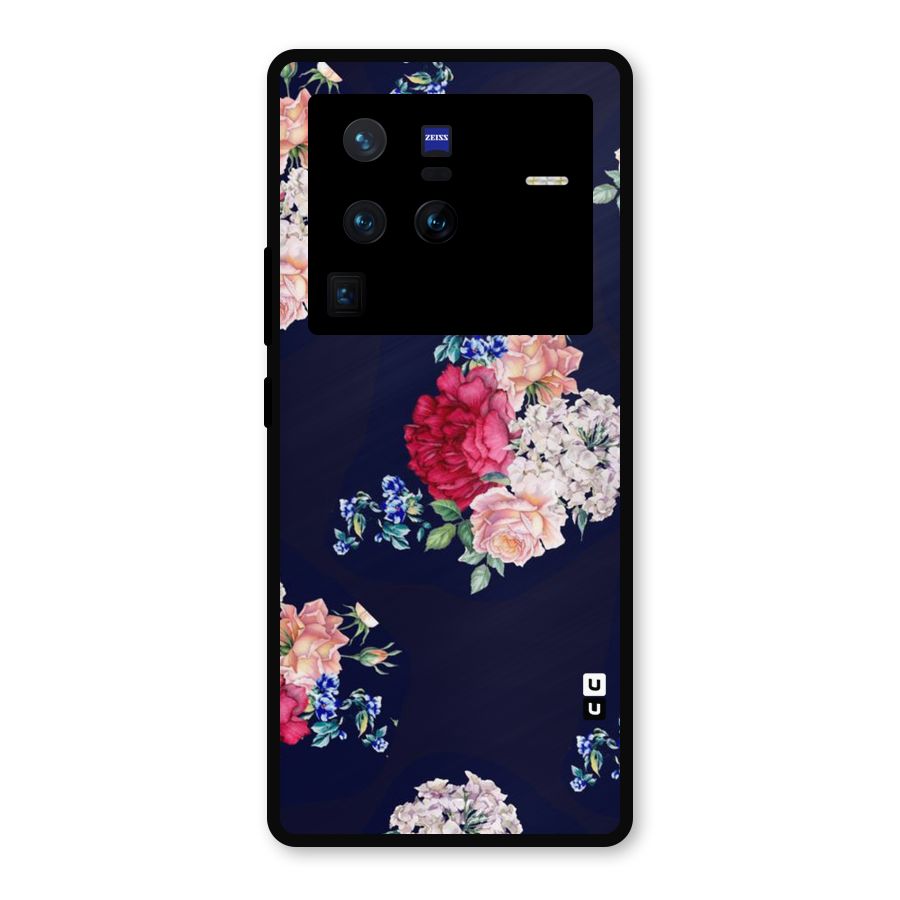 Magenta Peach Floral Metal Back Case for Vivo X80 Pro