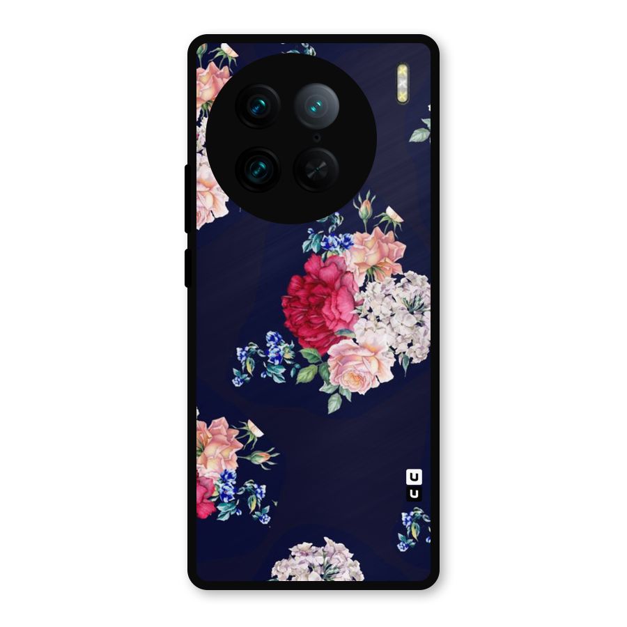 Magenta Peach Floral Metal Back Case for Vivo X90 Pro