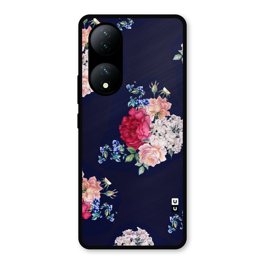 Magenta Peach Floral Metal Back Case for Vivo Y100a