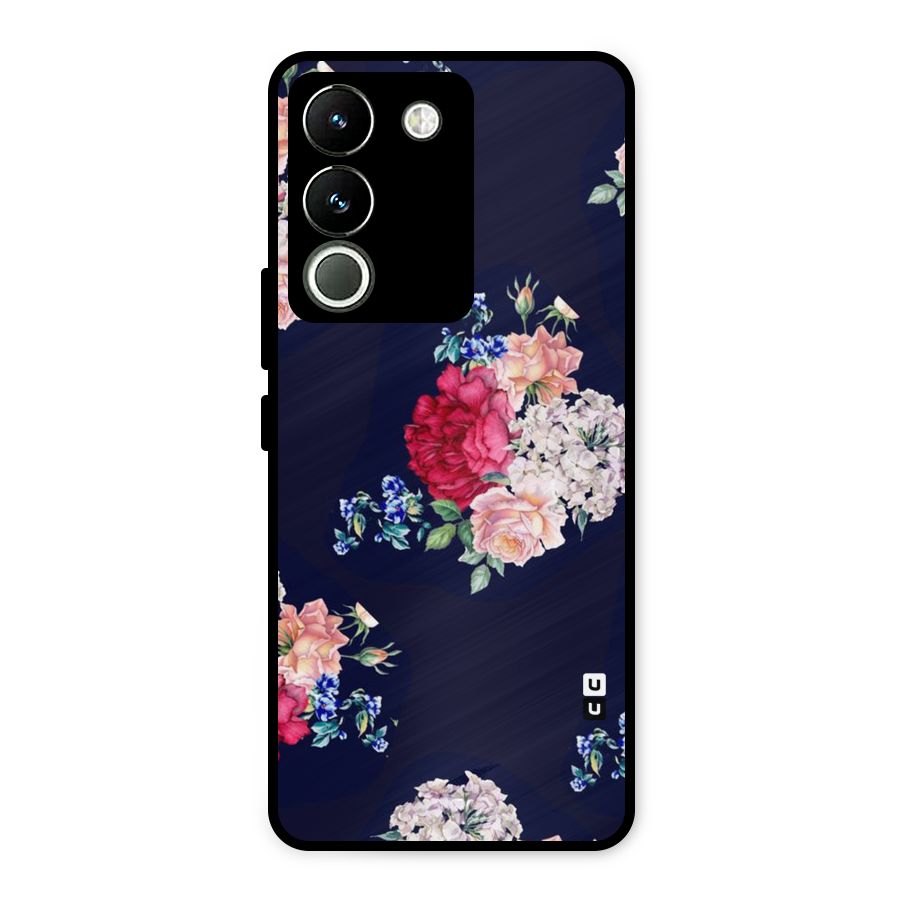 Magenta Peach Floral Metal Back Case for Vivo Y200