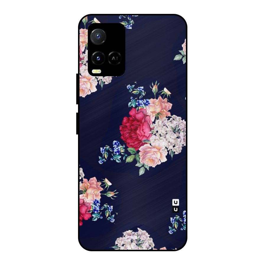 Magenta Peach Floral Metal Back Case for Vivo Y21