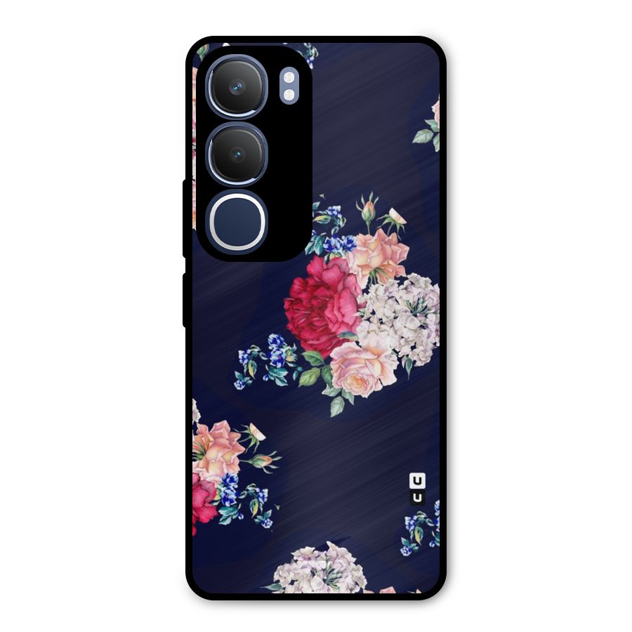 Magenta Peach Floral Metal Back Case for Vivo Y29