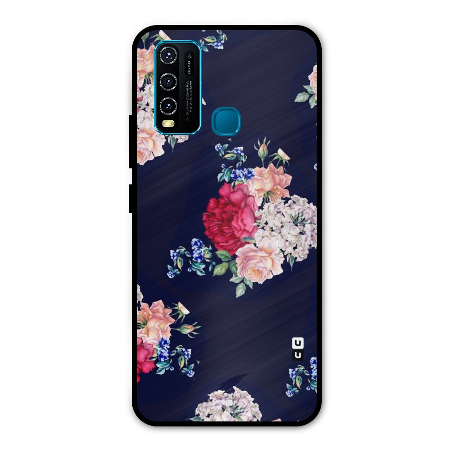 Magenta Peach Floral Metal Back Case for Vivo Y30