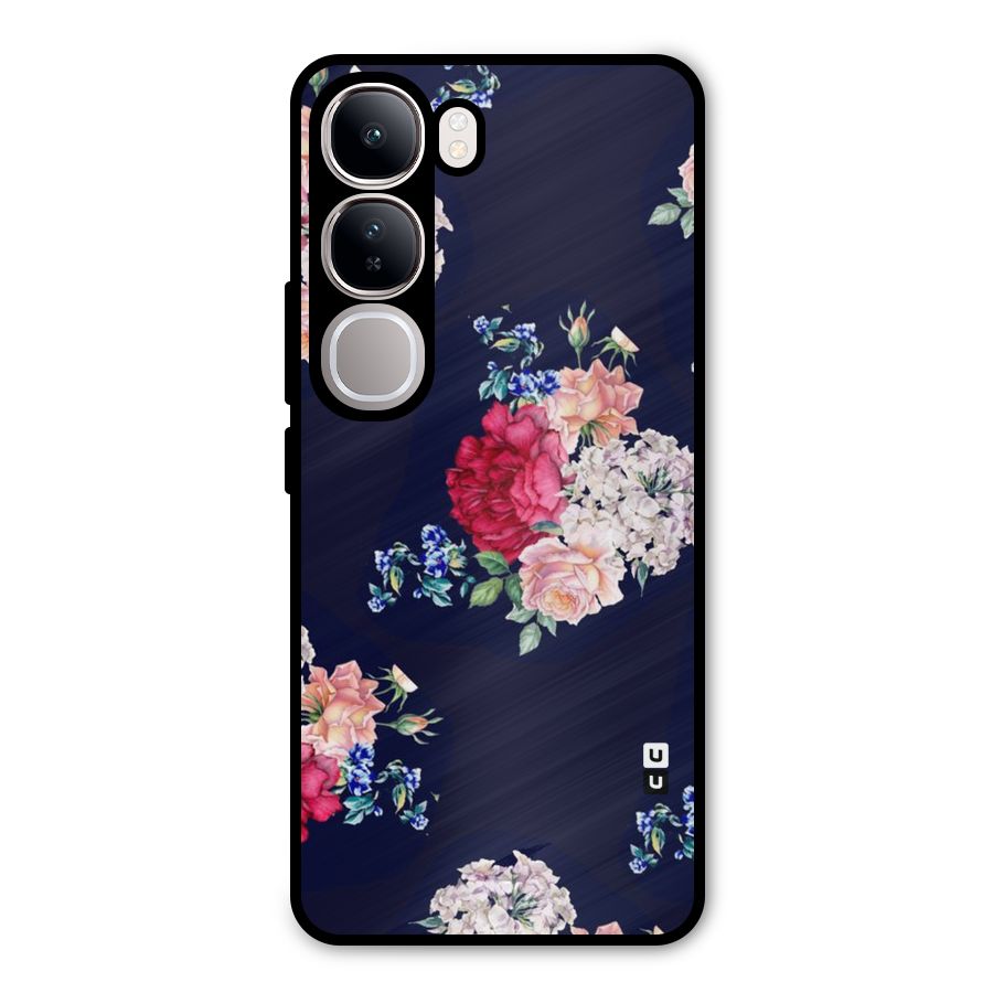 Magenta Peach Floral Metal Back Case for Vivo Y300