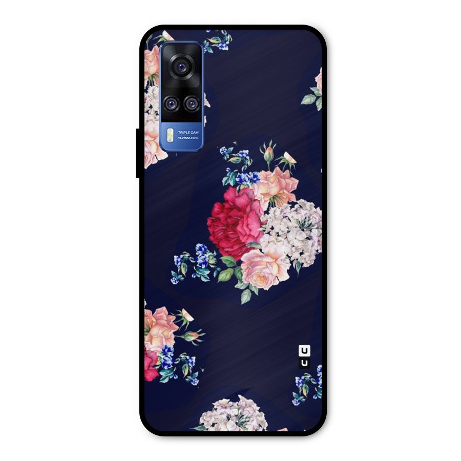 Magenta Peach Floral Metal Back Case for Vivo Y31
