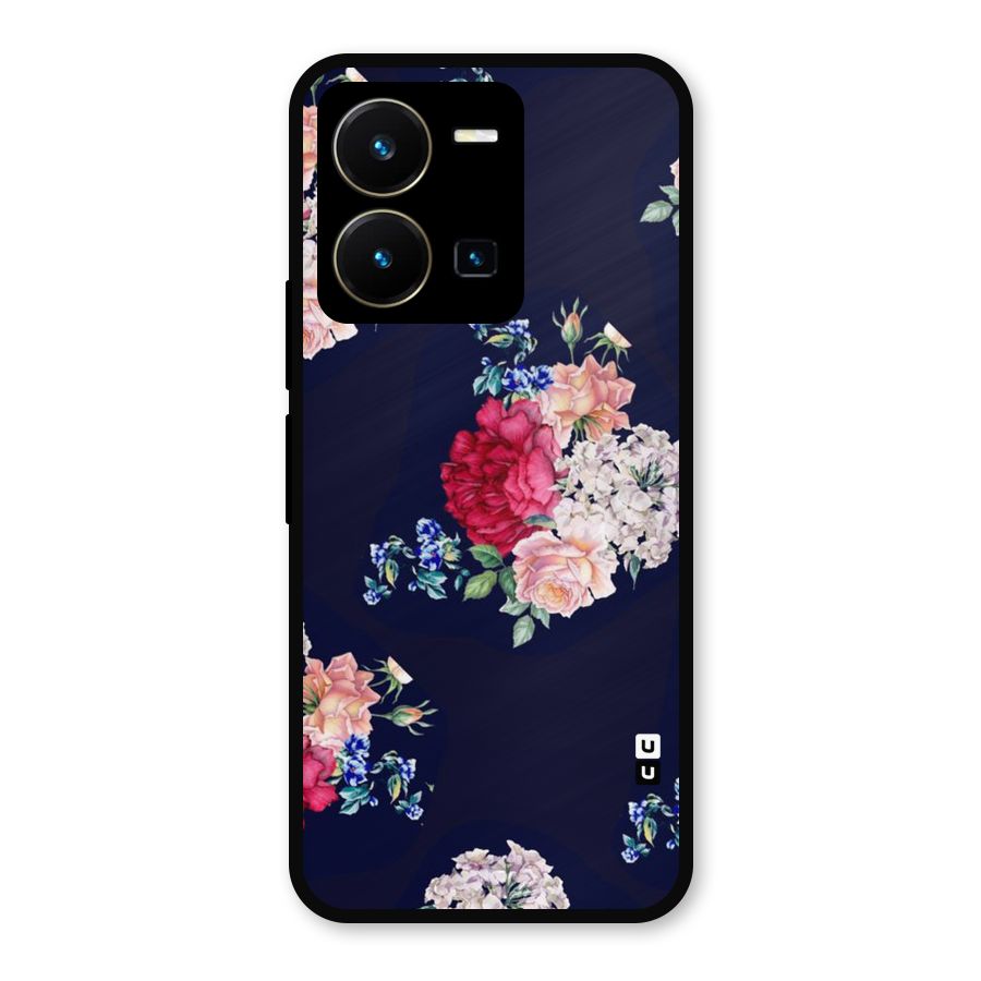 Magenta Peach Floral Metal Back Case for Vivo Y35