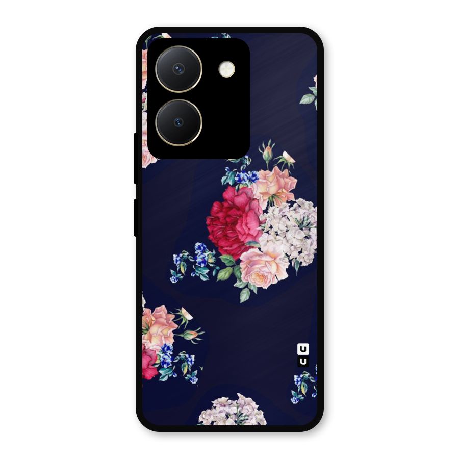 Magenta Peach Floral Metal Back Case for Vivo Y36