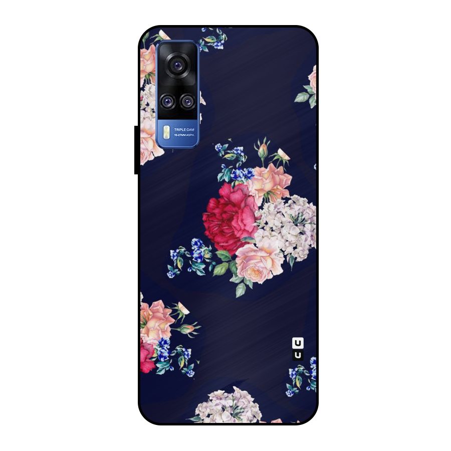 Magenta Peach Floral Metal Back Case for Vivo Y51